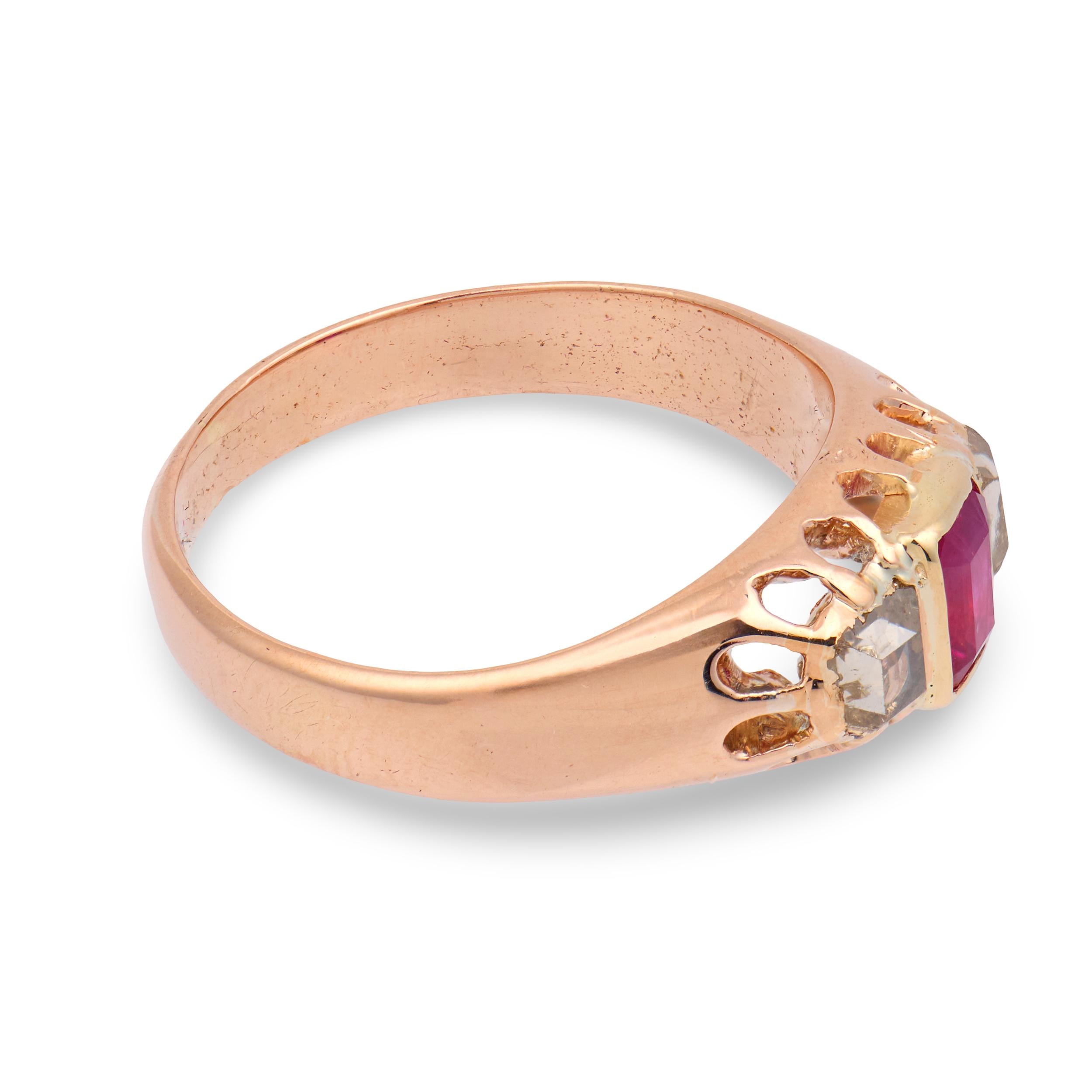 Victorian 14k Ruby & Diamond Three Stone Ring