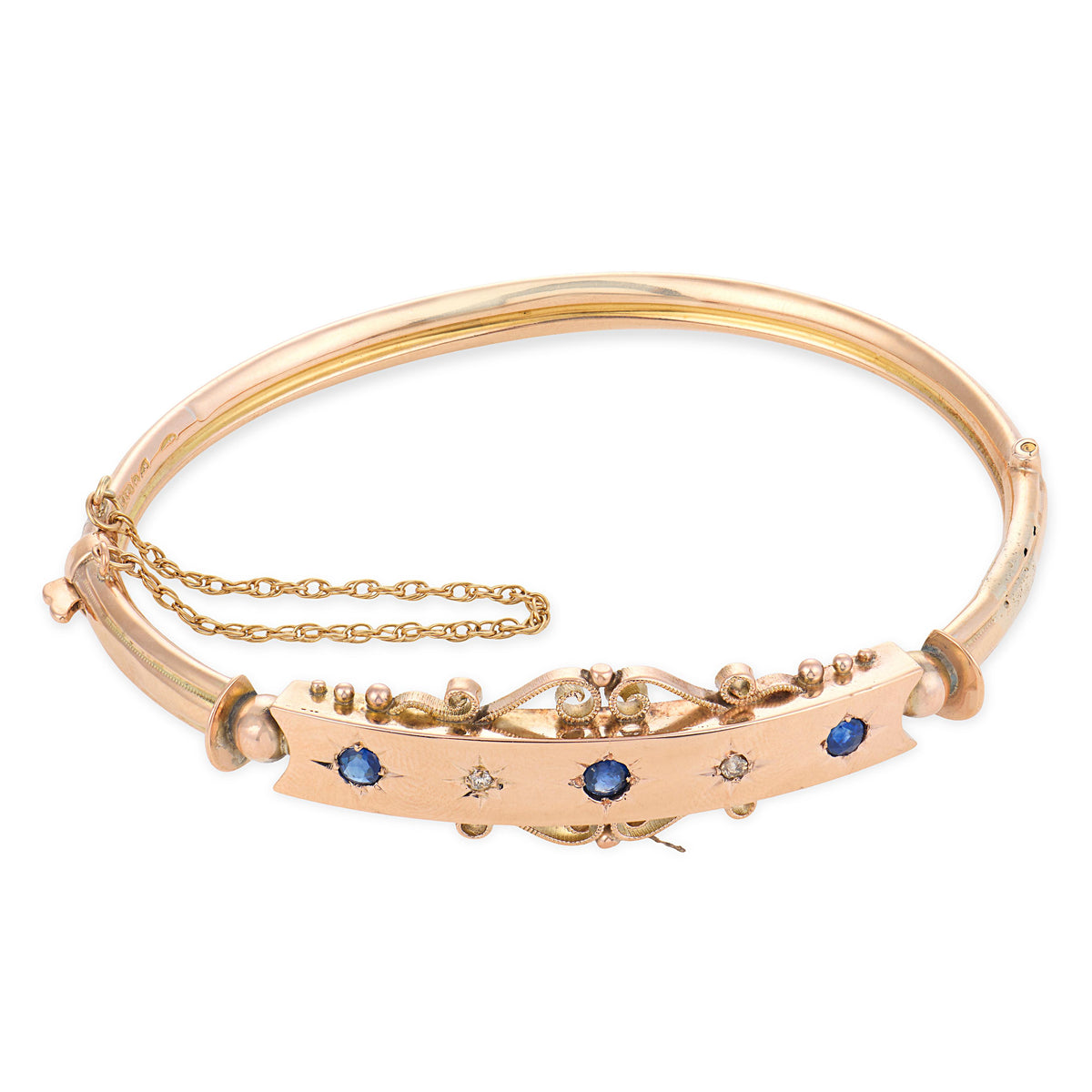 Victorian 14k Sapphire & Diamond Starburst-Motif Bangle