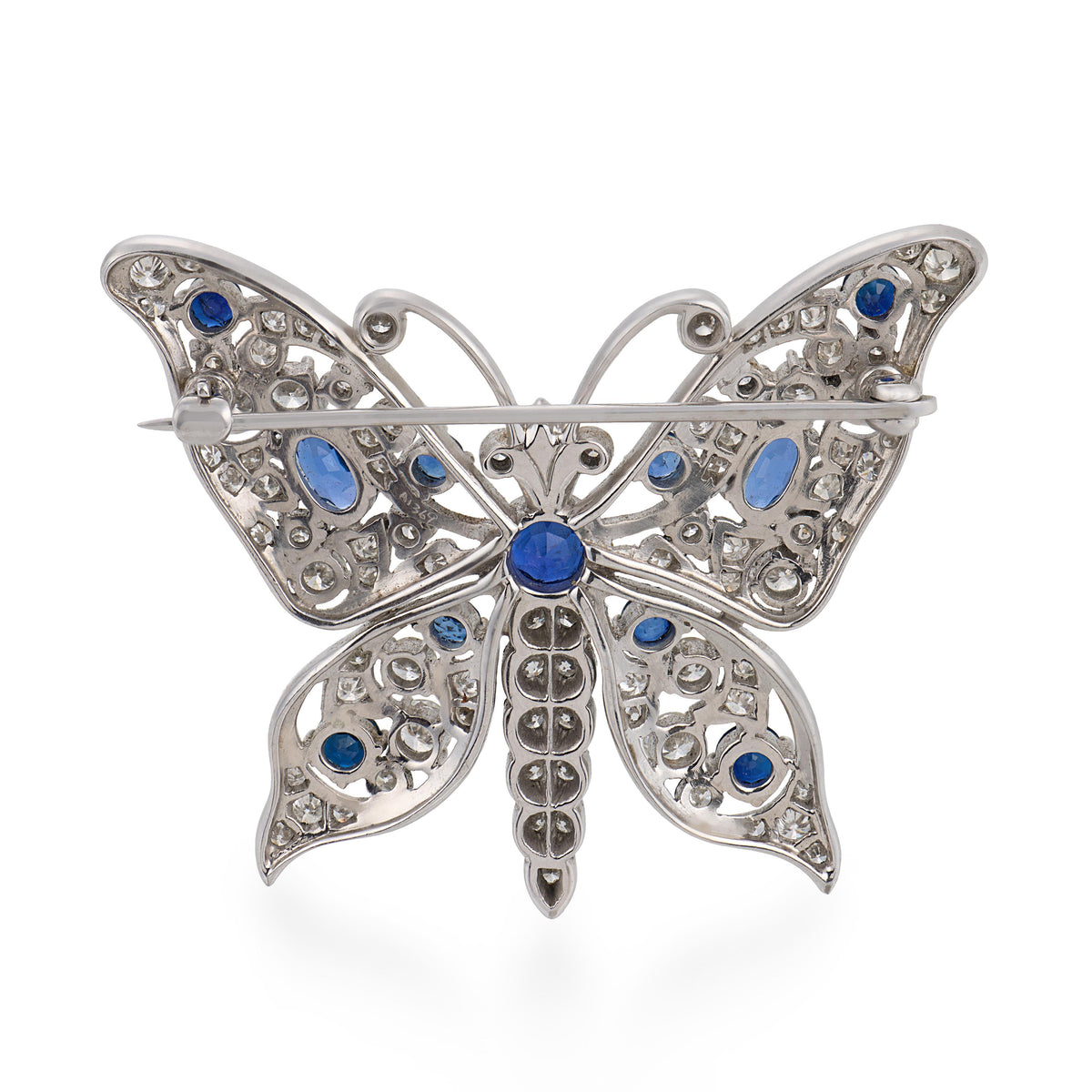 Estate Platinum Sapphire & Diamond Butterfly-Motif Pin