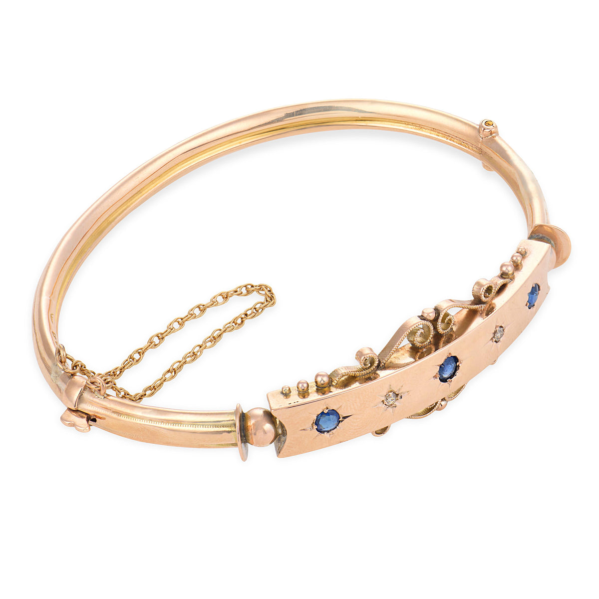 Victorian 14k Sapphire & Diamond Starburst-Motif Bangle