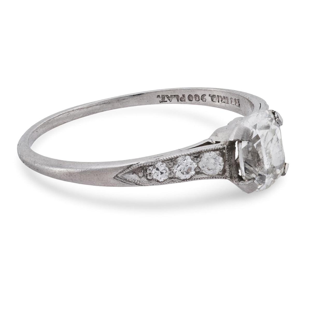 Art Deco Platinum GIA Diamond Engagement Ring .80ct