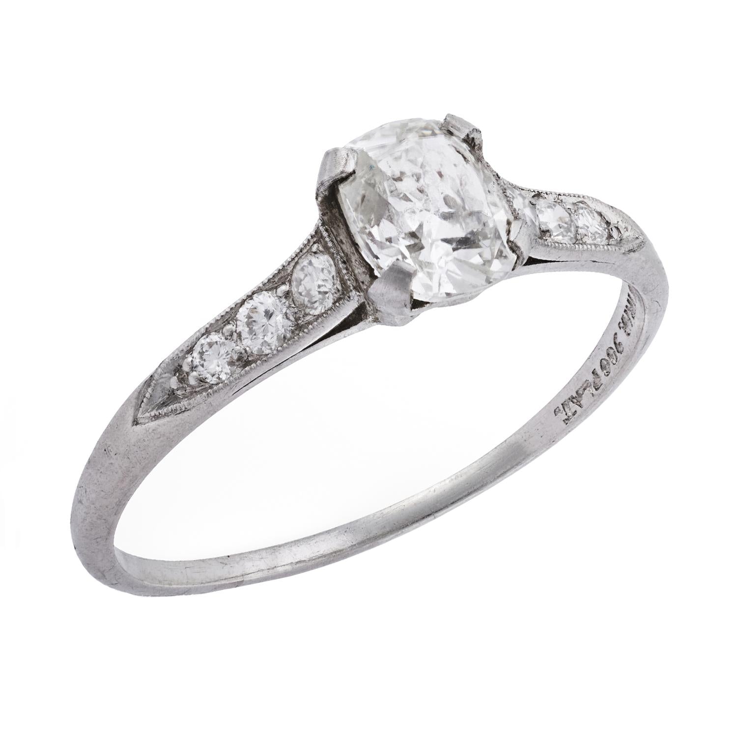 Art Deco Platinum GIA Diamond Engagement Ring .80ct