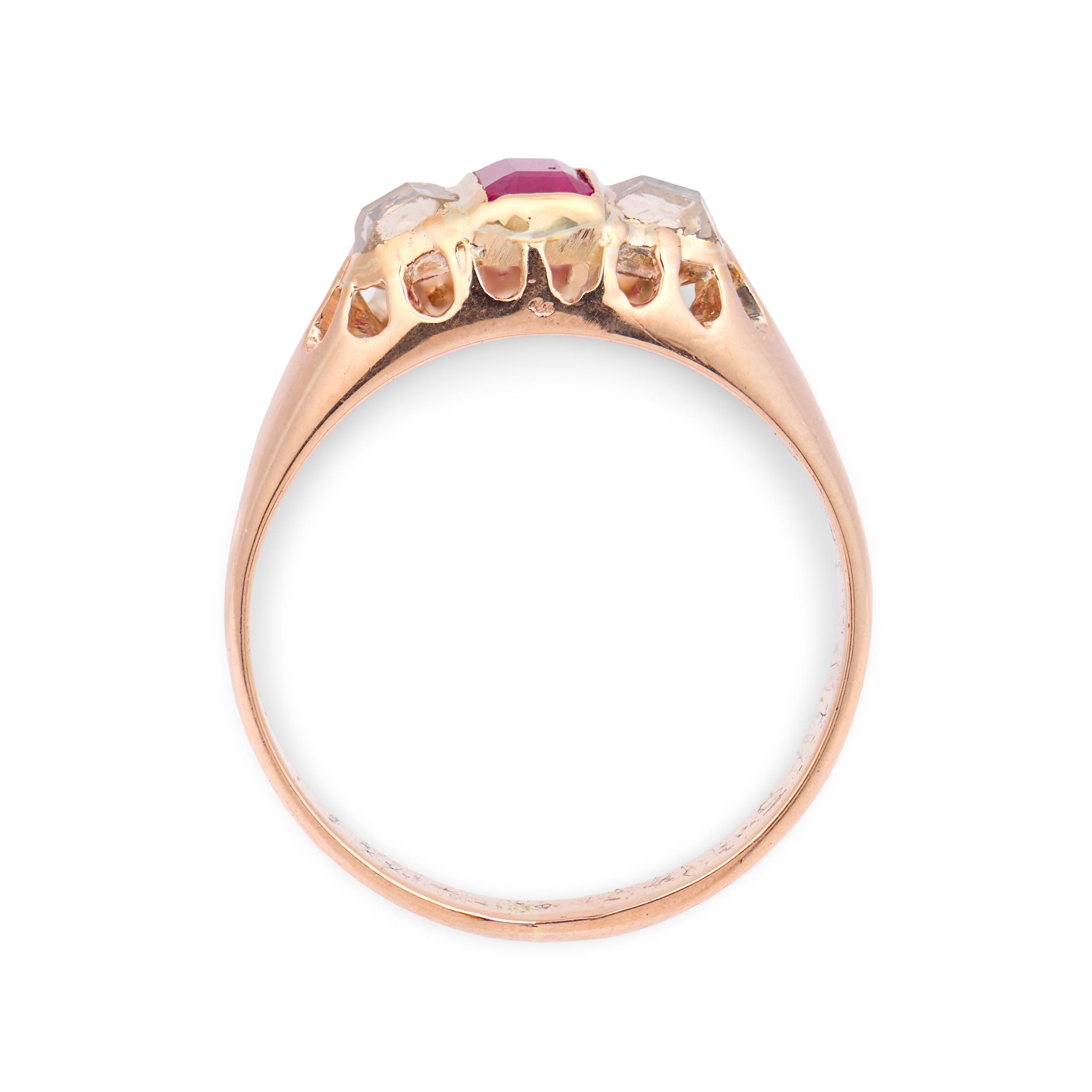 Victorian 14k Ruby & Diamond Three Stone Ring