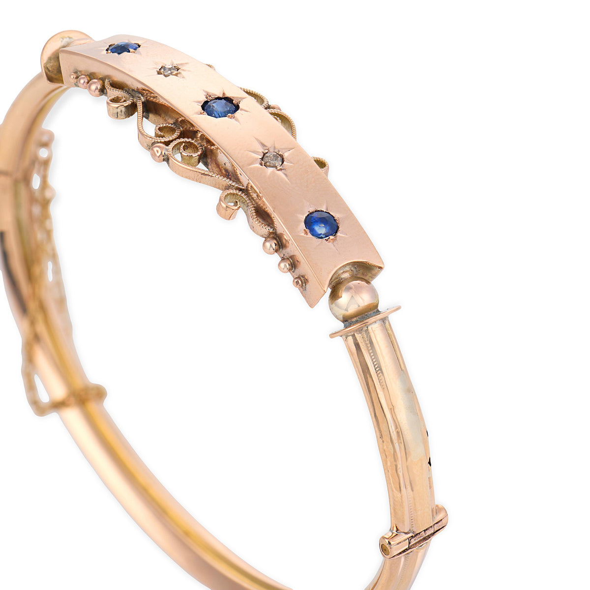 Victorian 14k Sapphire & Diamond Starburst-Motif Bangle