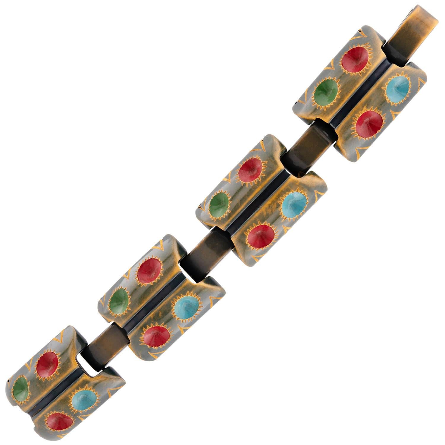 Retro Bakelite Carved Clamper and Link Bracelet Set
