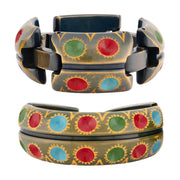 Retro Bakelite Carved Clamper and Link Bracelet Set