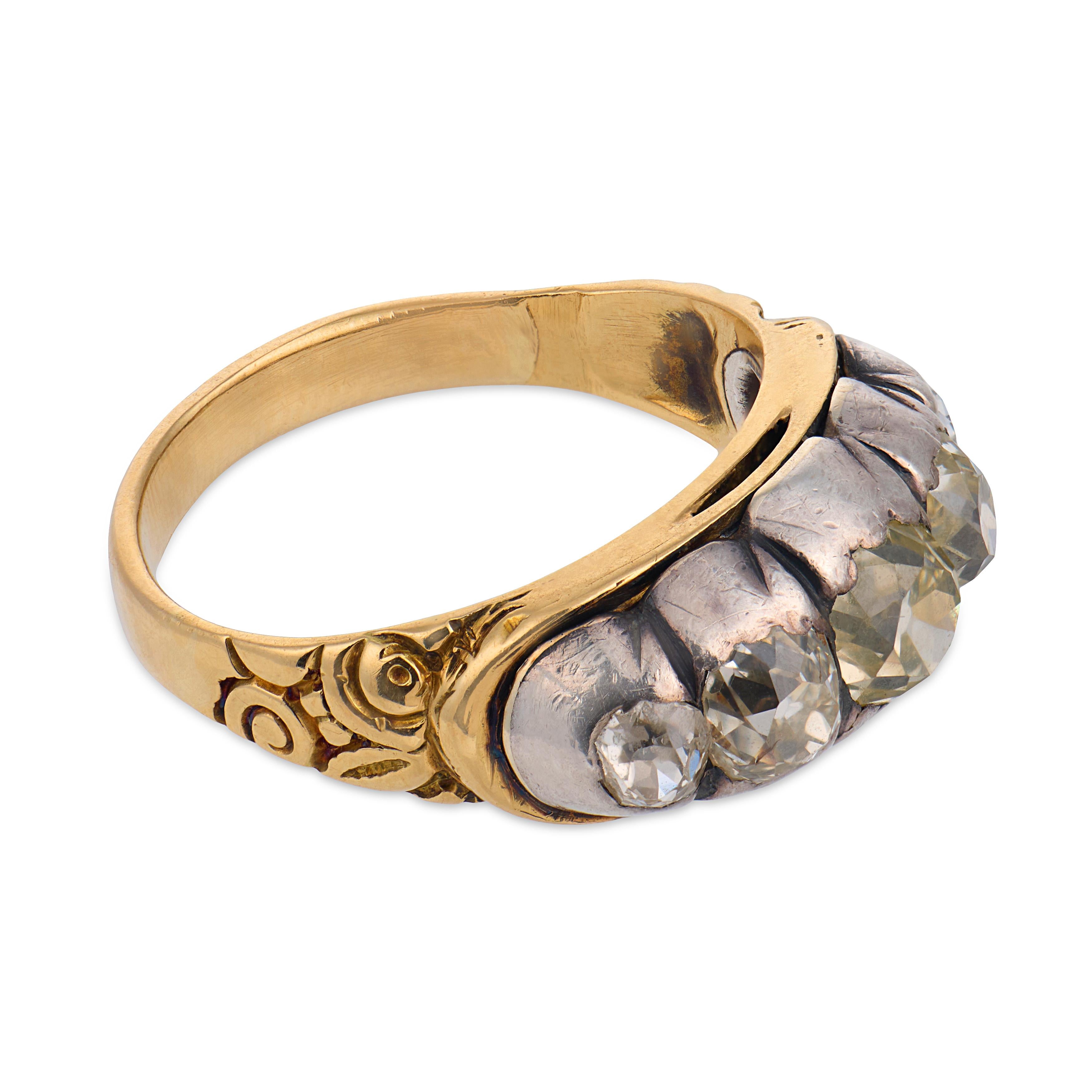 Victorian 18k/Sterling Silver Diamond Five Stone Ring