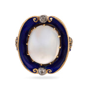 Victorian 14k Moonstone, Diamond, & Enamel Ring