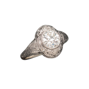 Edwardian 14kt White Gold + Old European Cut Diamond Engagement Ring 1.18ctw