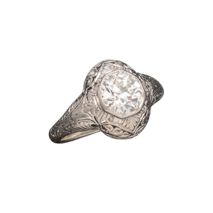Edwardian 14kt White Gold + Old European Cut Diamond Engagement Ring 1.18ctw