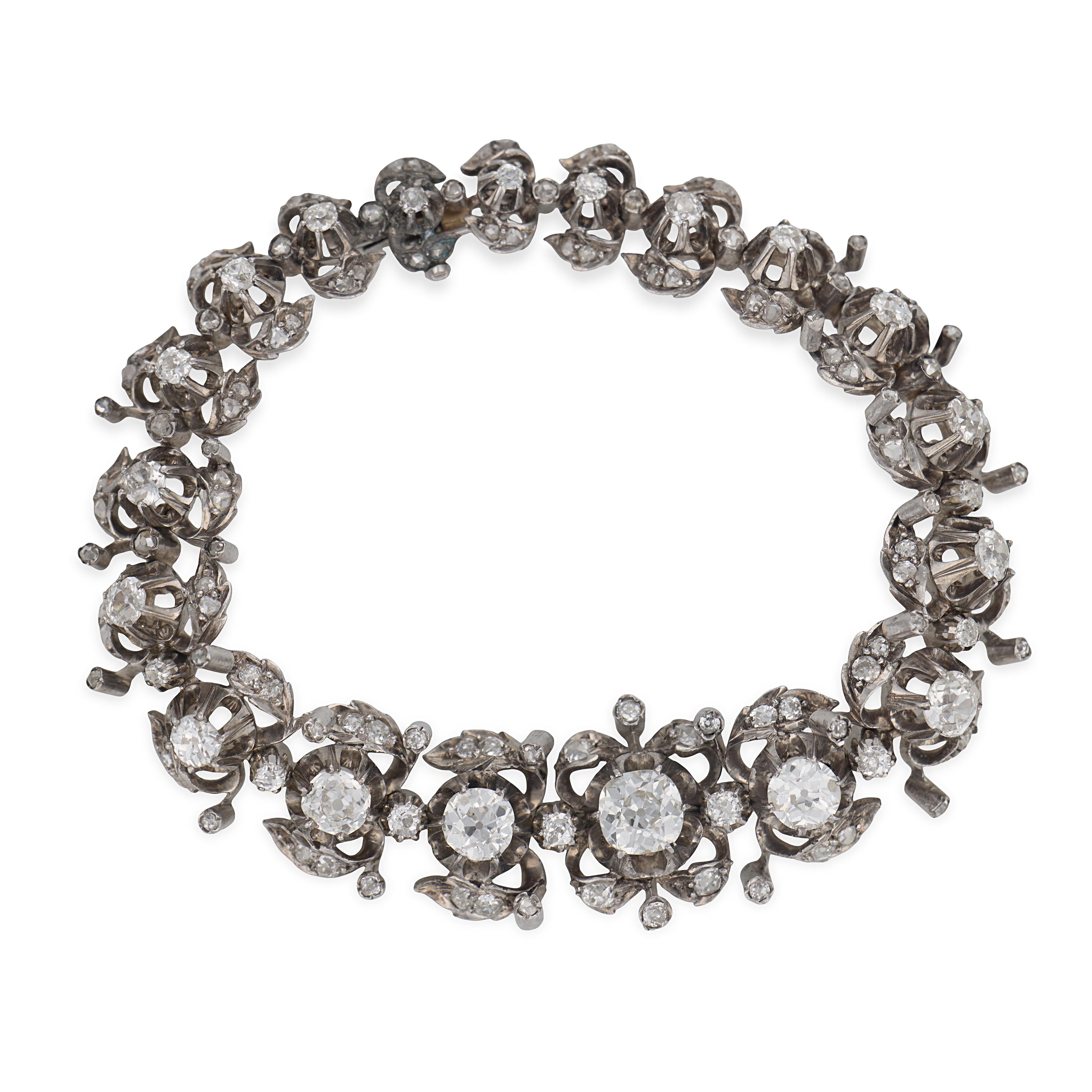 Georgian 9k/Sterling Silver Diamond Link Bracelet