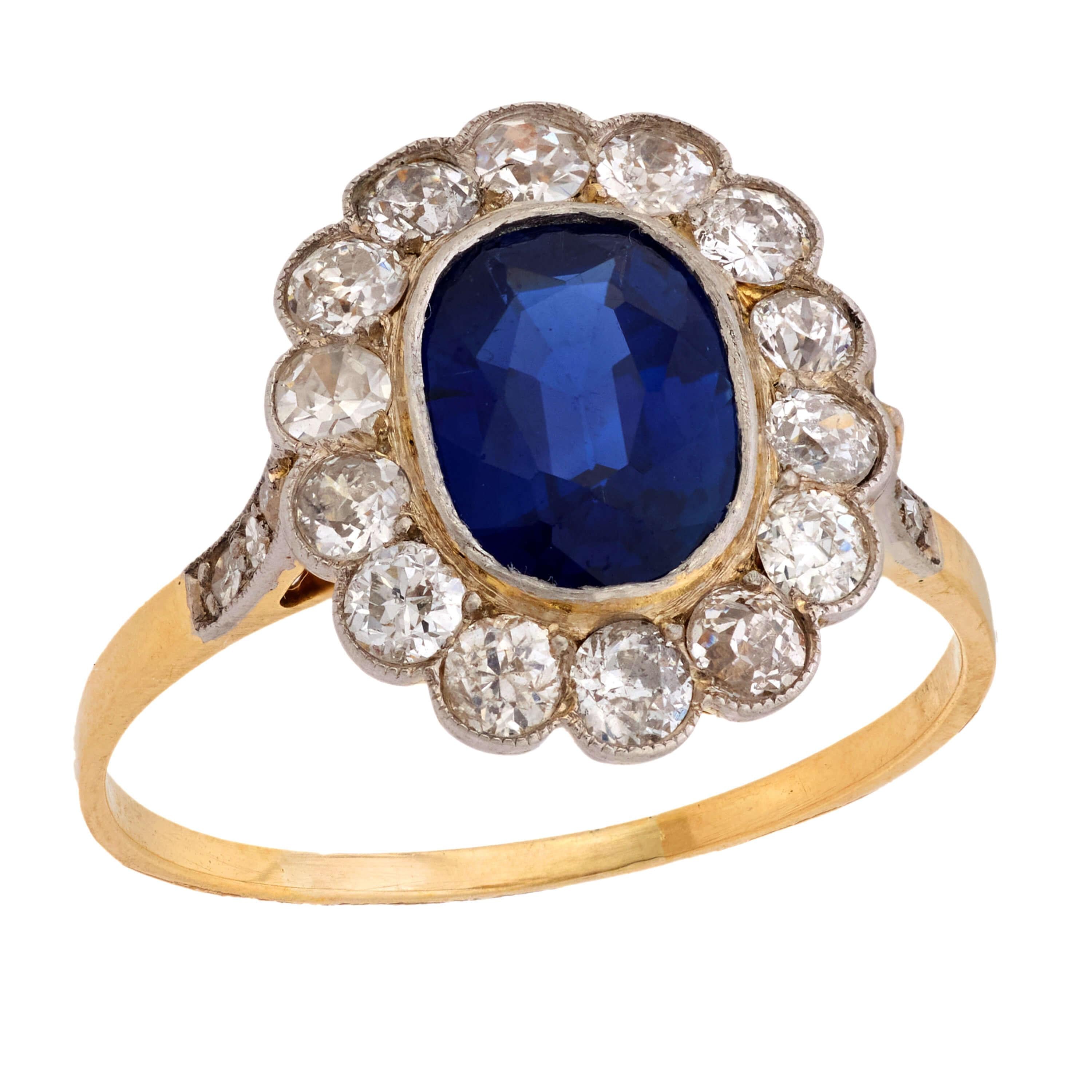 Art Deco 14k/Platinum Sapphire & Diamond Halo Ring