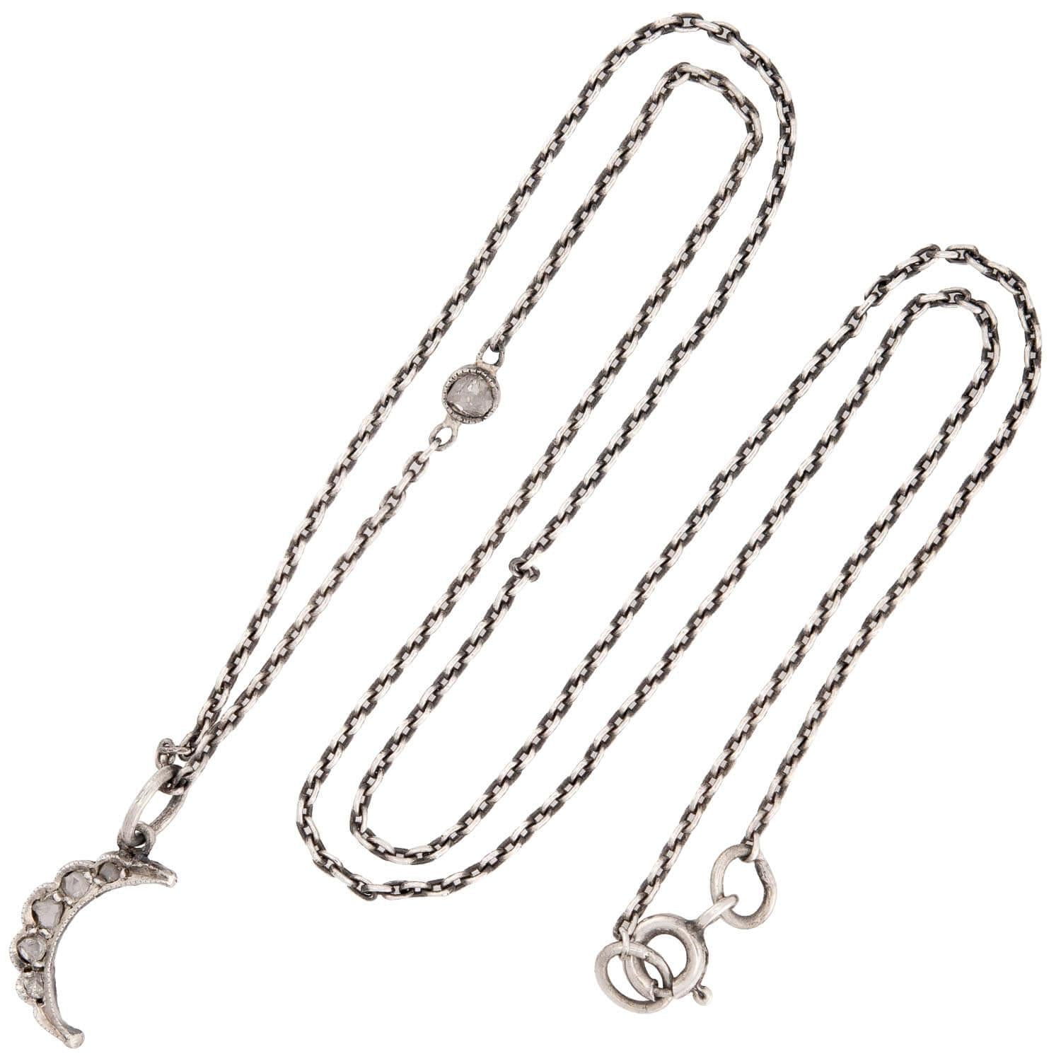 Victorian Sterling Silver Diamond Pendant Necklace