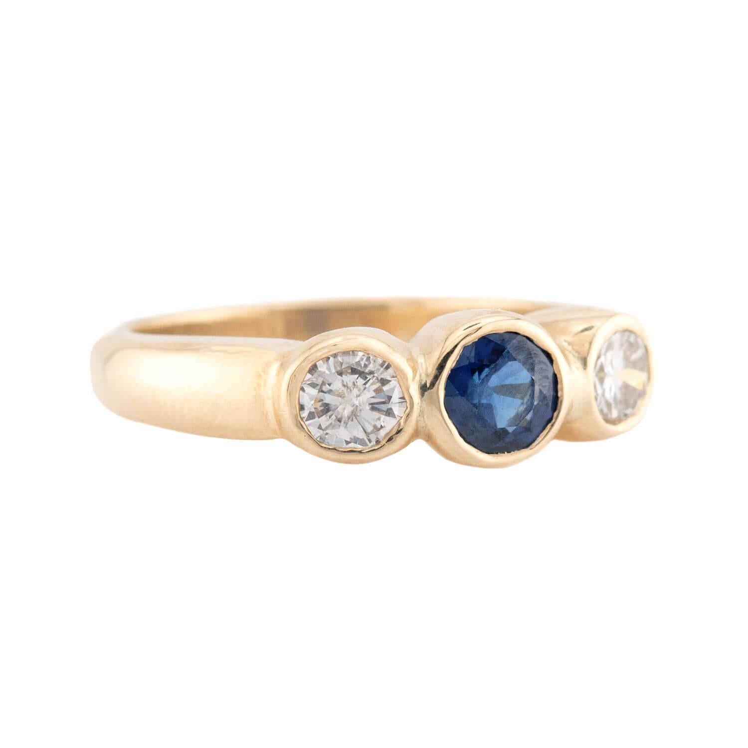 Estate 14k Sapphire and Diamond Three Stone Ring