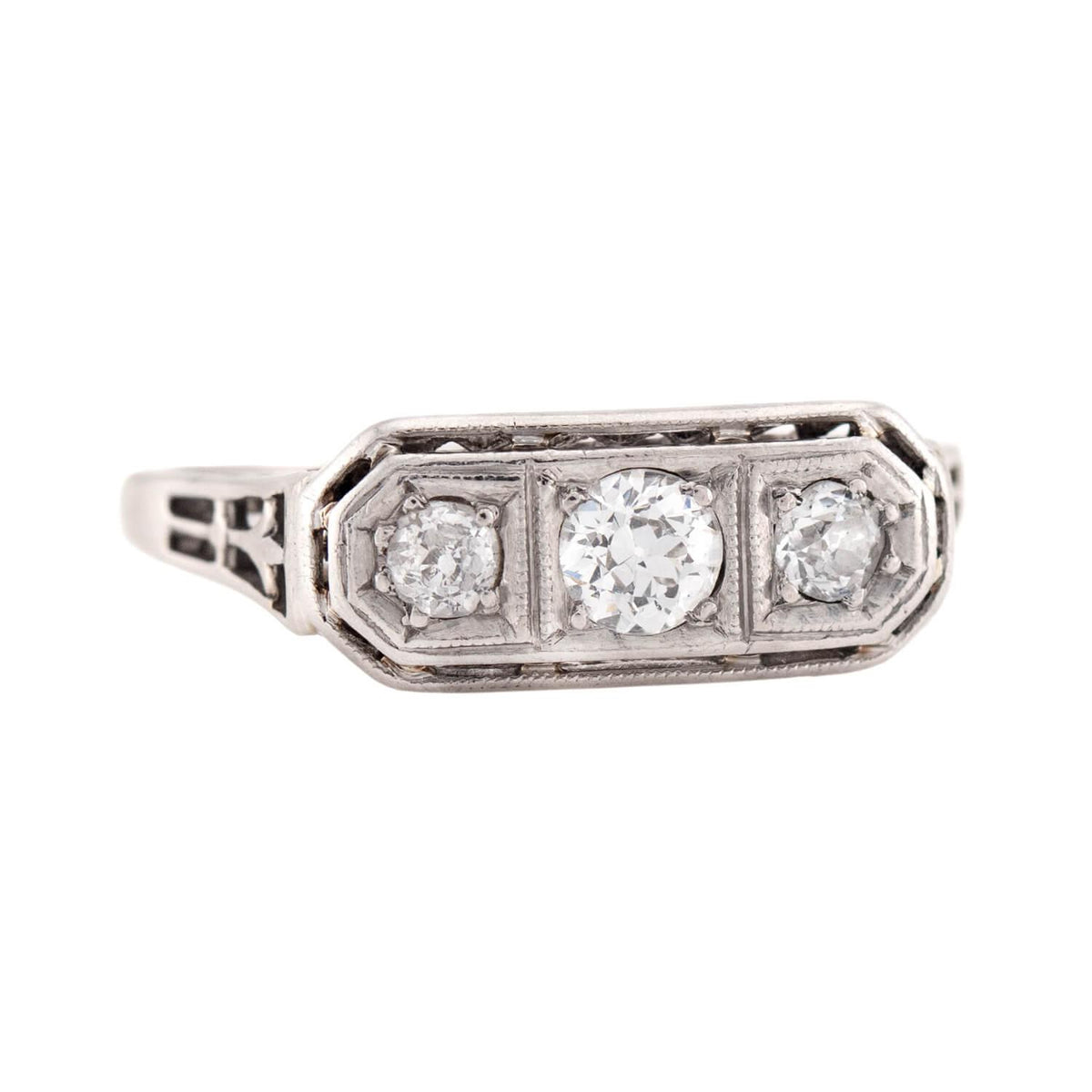 Edwardian 14k/Platinum Diamond Three Stone Ring