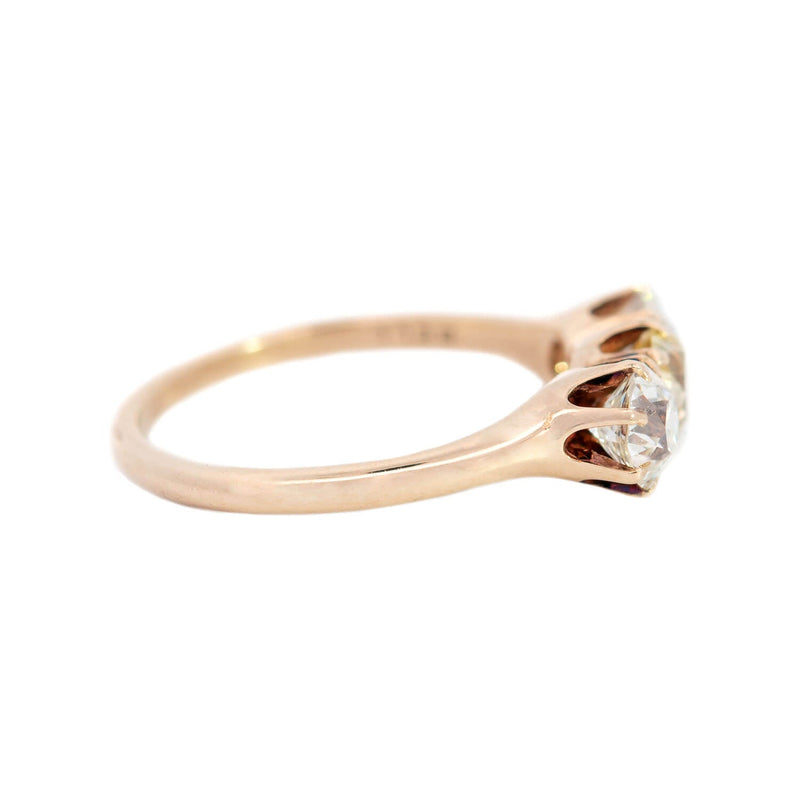 Victorian 14k 3-Stone Yellow and White Diamond Engagement Ring 1.55ctw