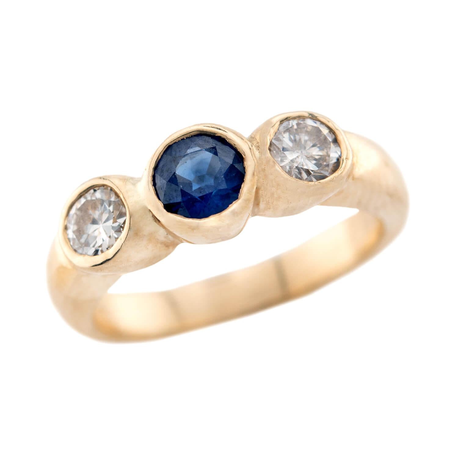 Estate 14k Sapphire and Diamond Three Stone Ring