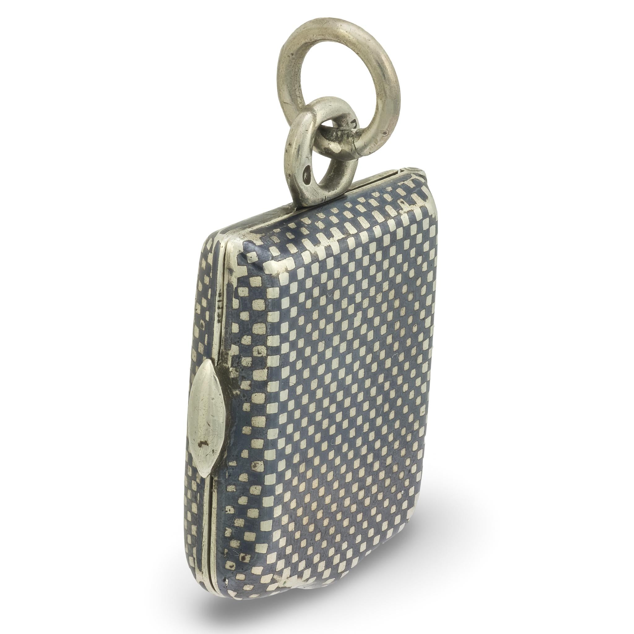 Victorian Sterling Silver Niello Locket Pendant