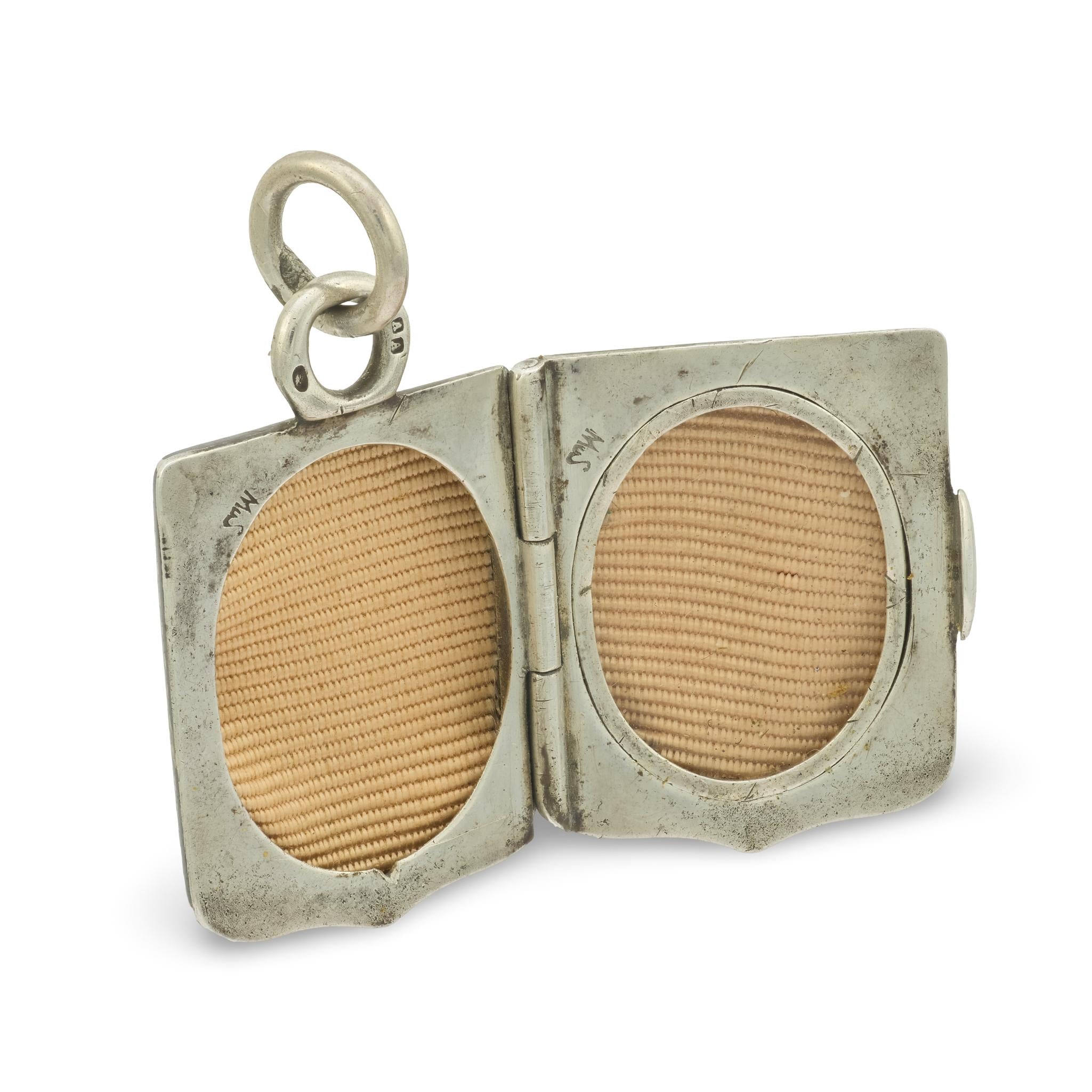 Victorian Sterling Silver Niello Locket Pendant