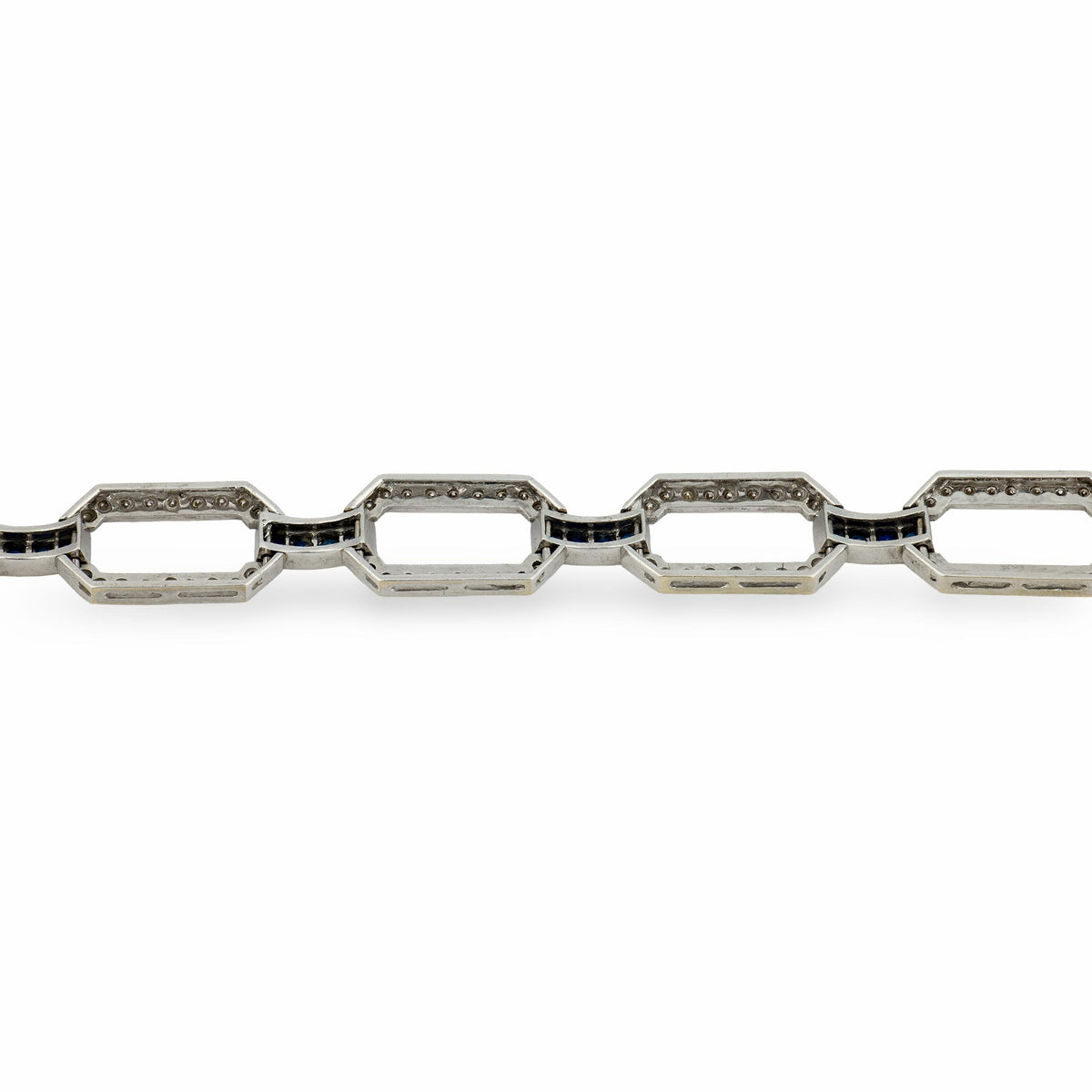 Art Deco 18k/Platinum Diamond & Sapphire Soda-Tab Link Bracelet