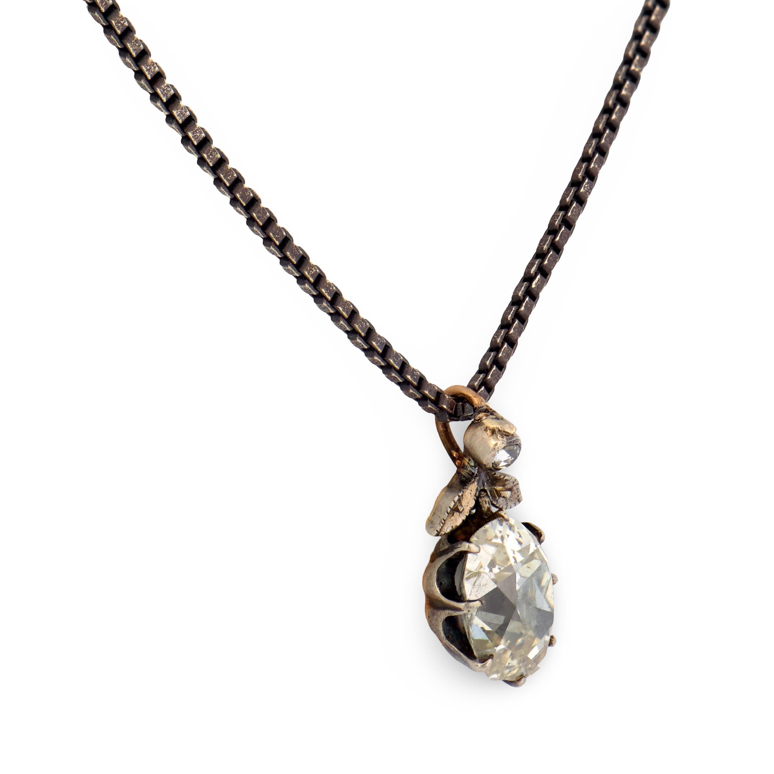 Georgian 18k/Sterling Silver Diamond Pendant Necklace