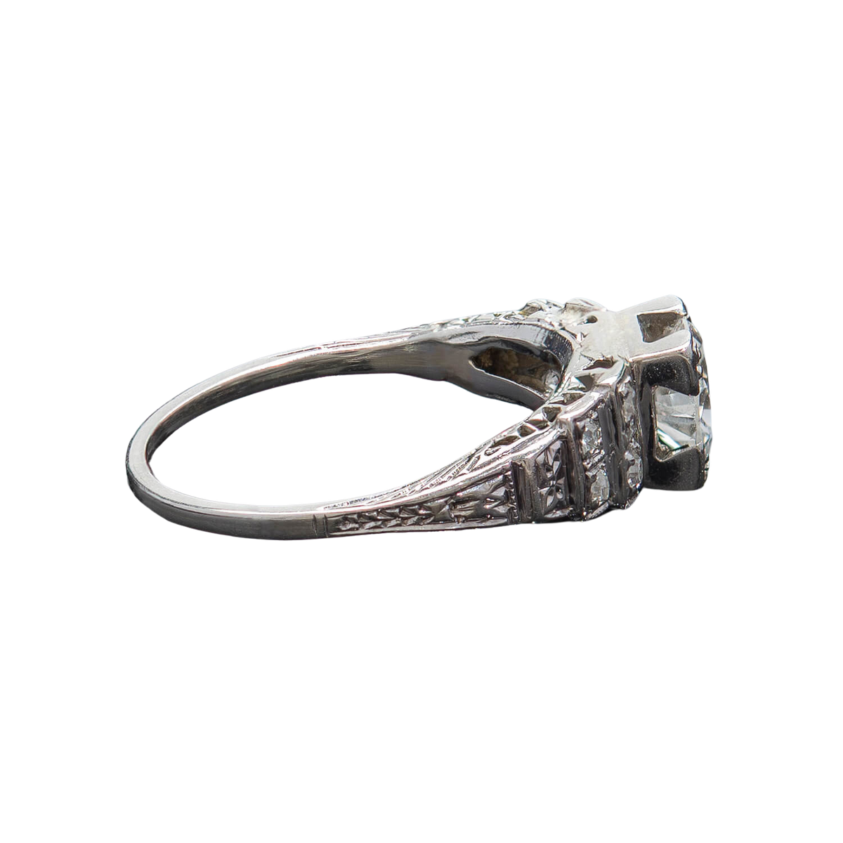 Art Deco Platinum Diamond Engagement Ring .82ct Center