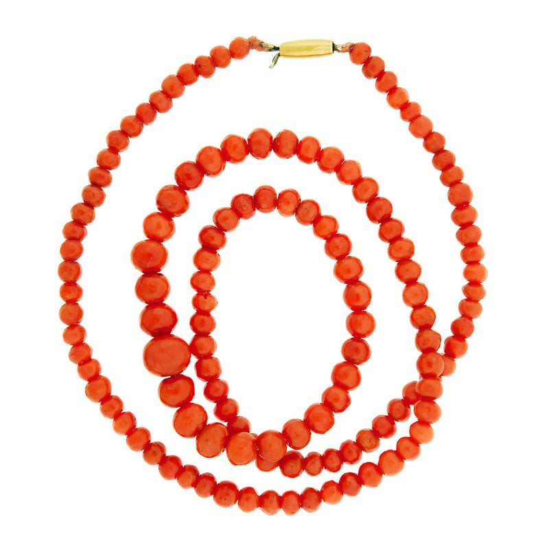 Victorian 10k Graduated Salmon Coral Bead Necklace