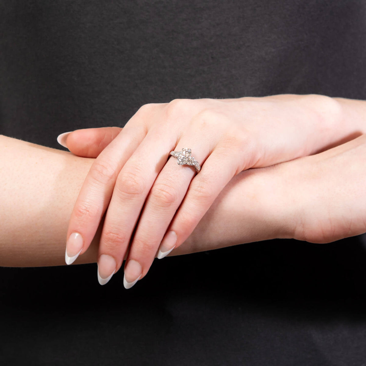 Art Nouveau Platinum Diamond Trefoil Engagement Ring Sold to Lisa Stewardson