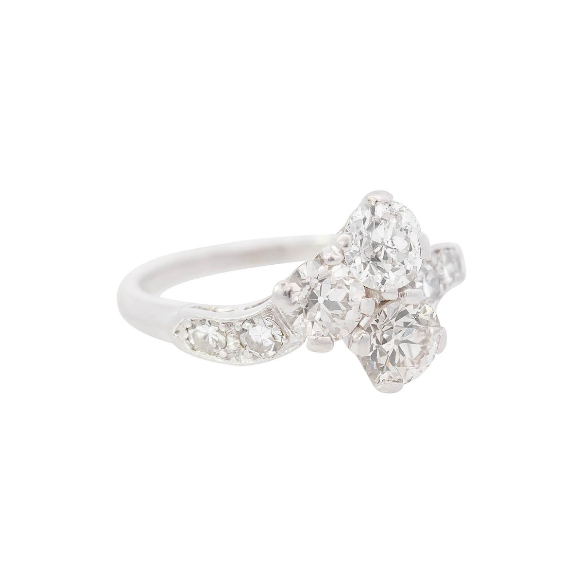 Art Nouveau Platinum Diamond Trefoil Engagement Ring