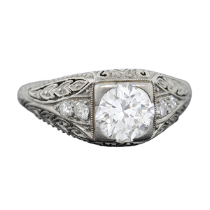 Art Deco Platinum & Diamond Engagement Ring .88ct