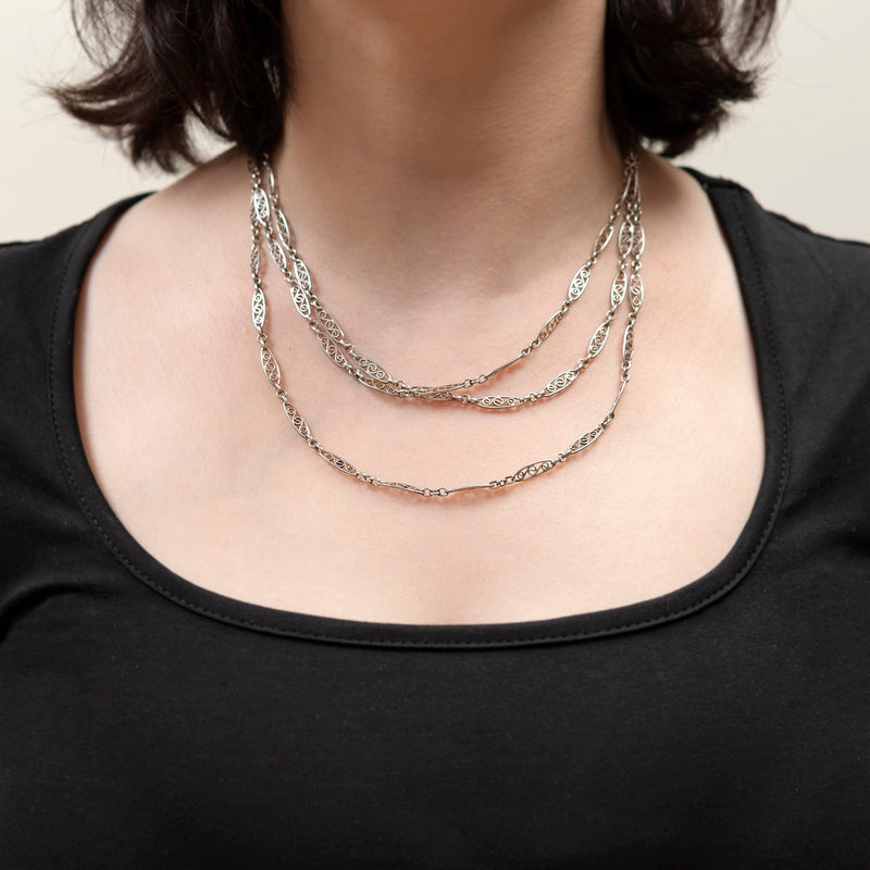 Victorian French Silver Chain Necklace 55"