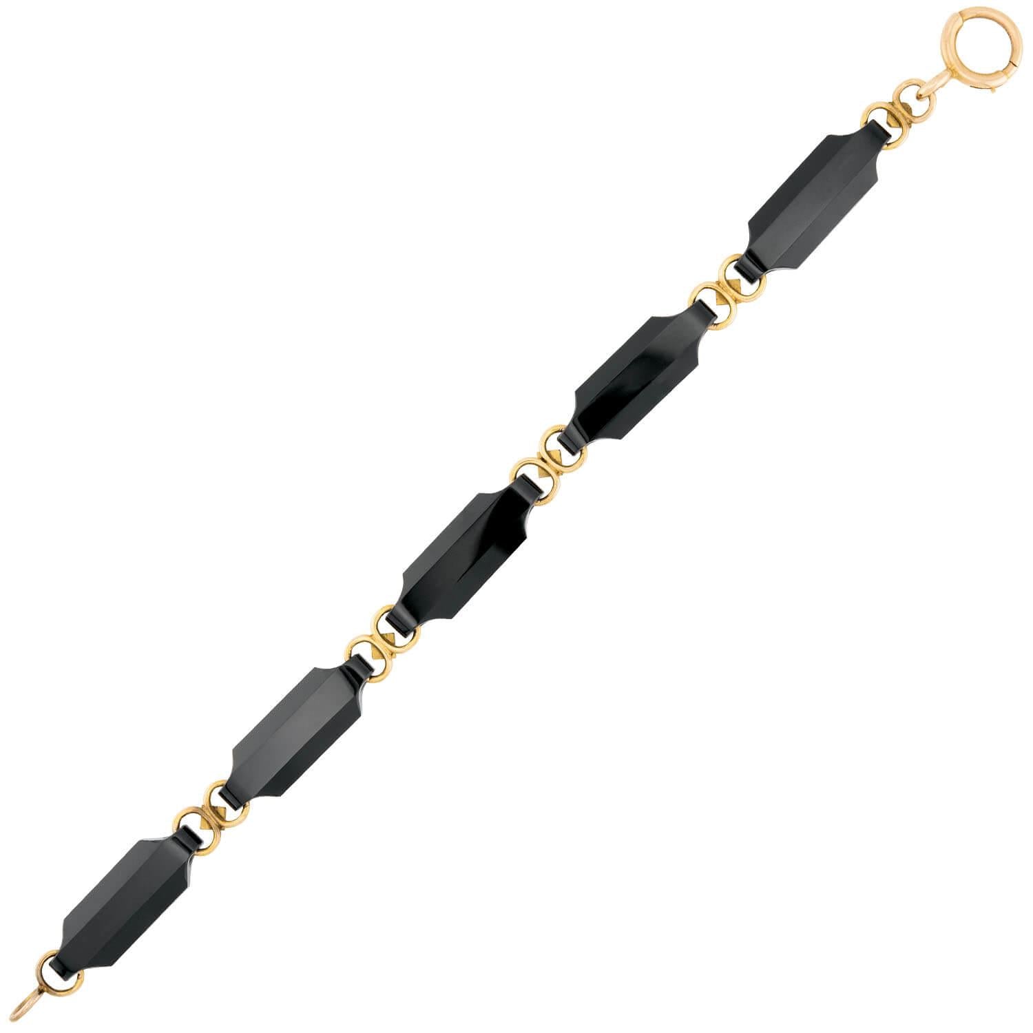 Victorian 14k Onyx and Pearl Link Bracelet
