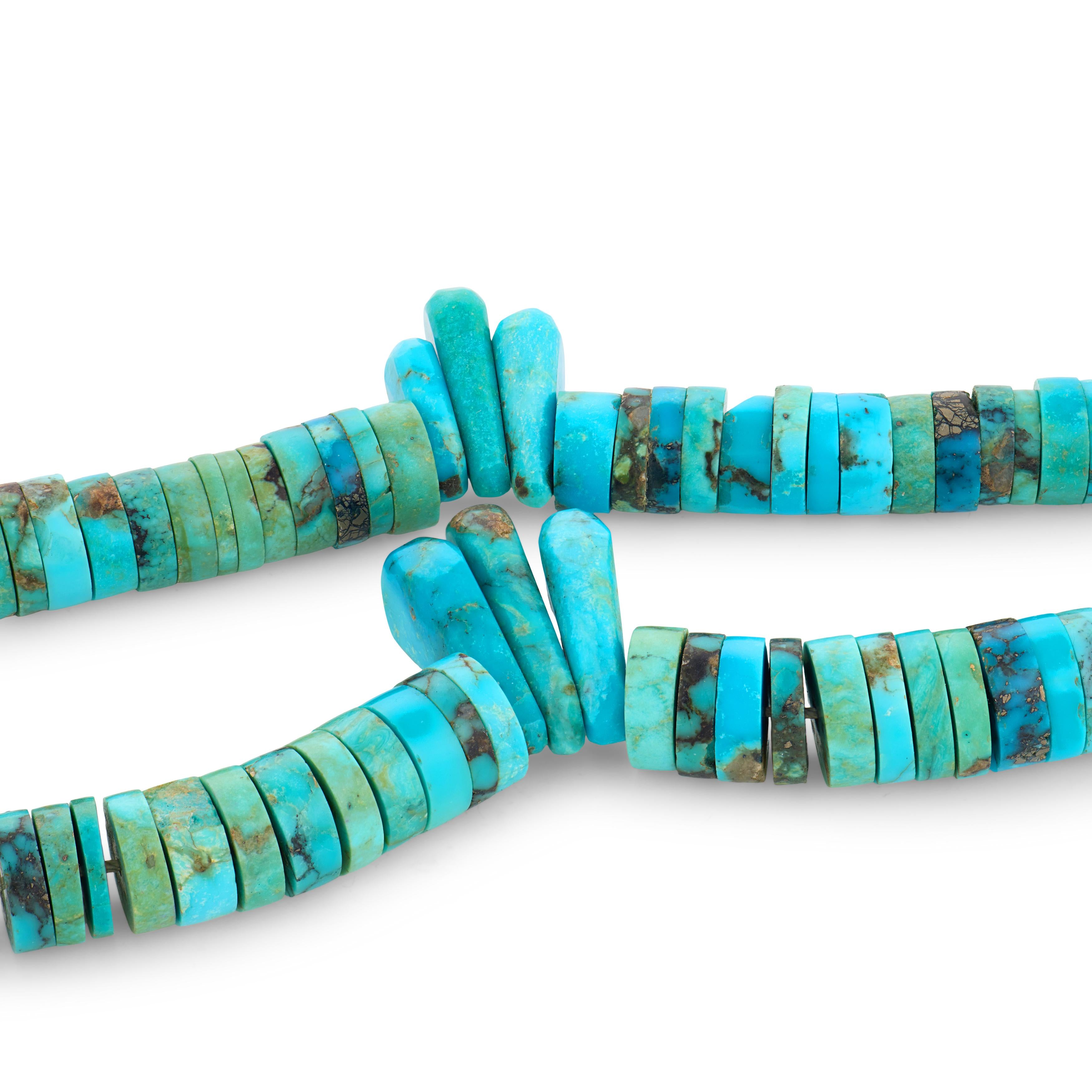 Vintage Sterling Silver Turquoise & Coral Heishi Bead Necklace
