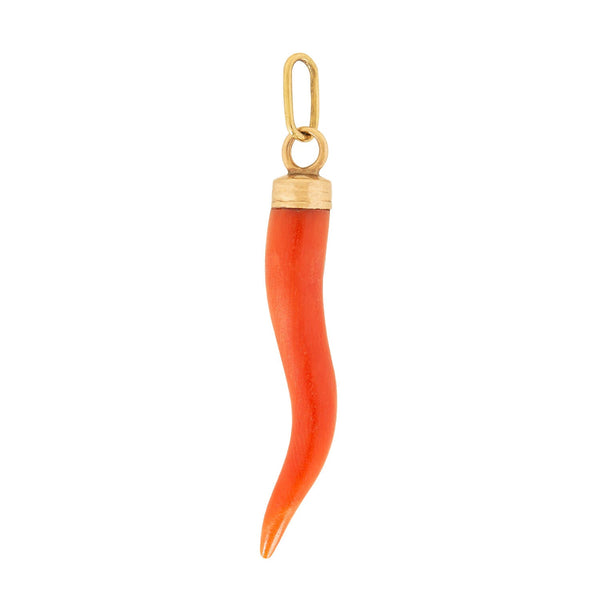 Art Deco 14k Coral Cornicello Italian Horn Pendant