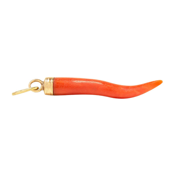 Art Deco 14k Coral Cornicello Italian Horn Pendant