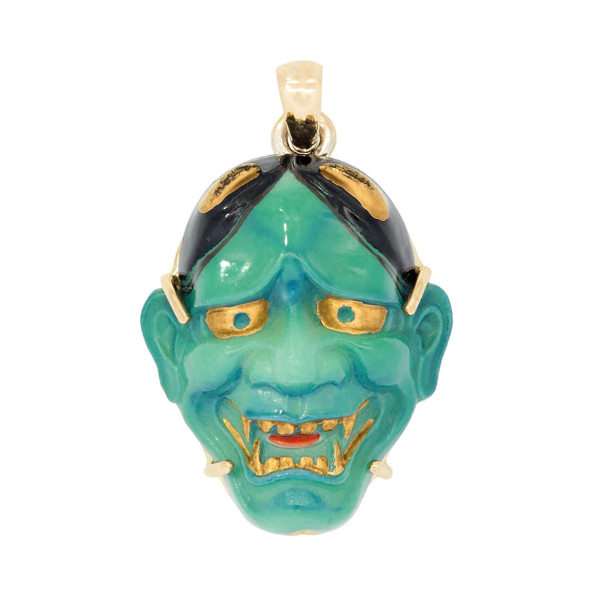 Vintage 14k Porcelain Kabuki Devil Pendant