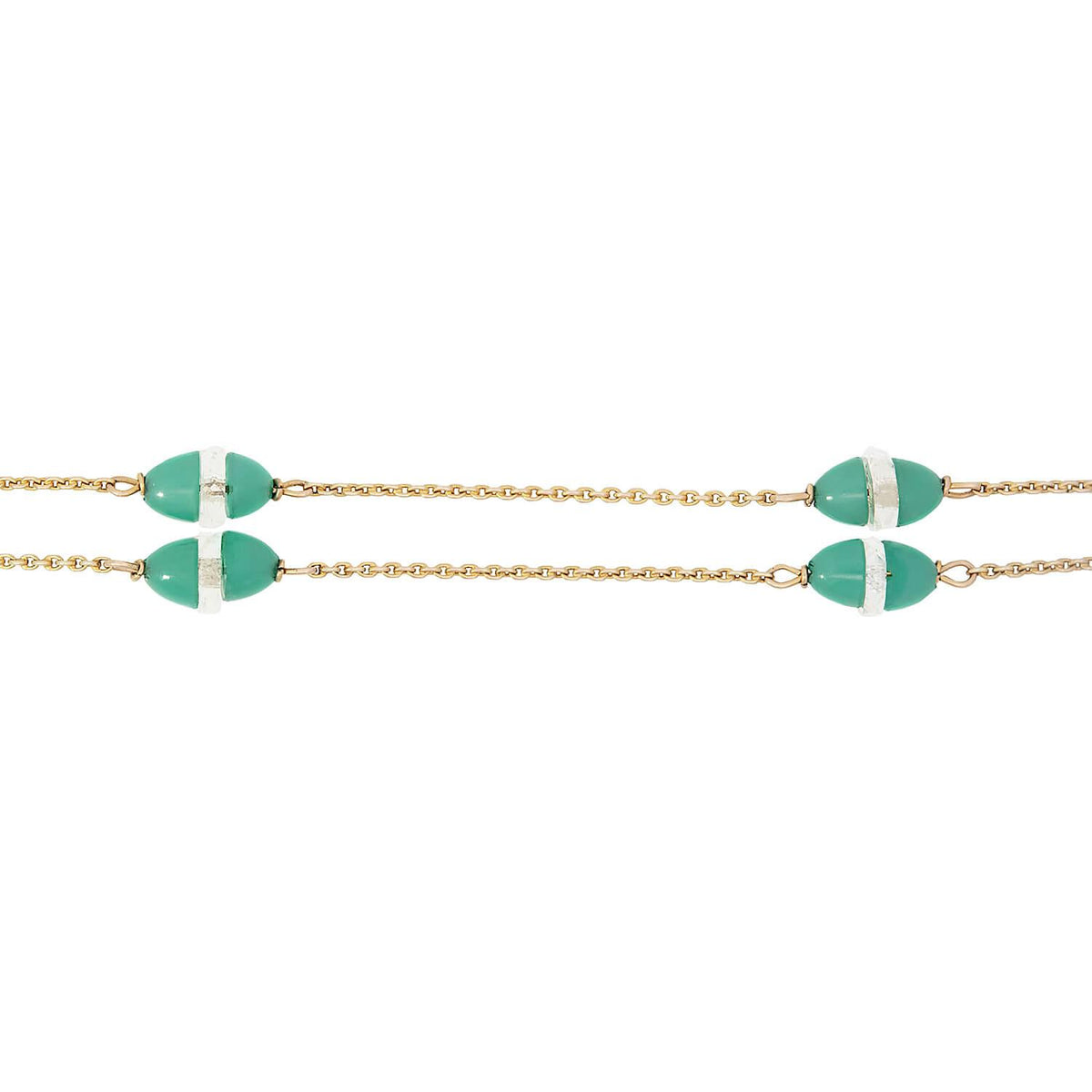 Art Deco 9k Chrysoprase and Rock Quartz Crystal Necklace
