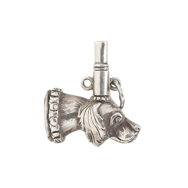 Victorian Sterling Silver Carnelian Dog Head Fob