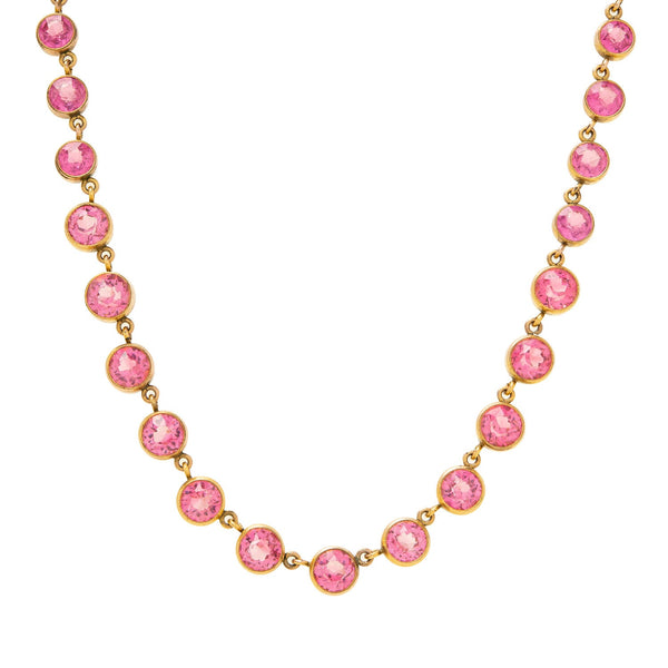 Victorian Gold-Filled Pink French Paste Riviera Necklace