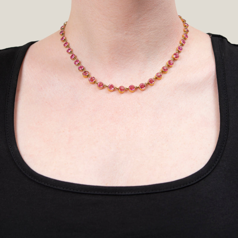 Victorian Gold-Filled Pink French Paste Riviera Necklace