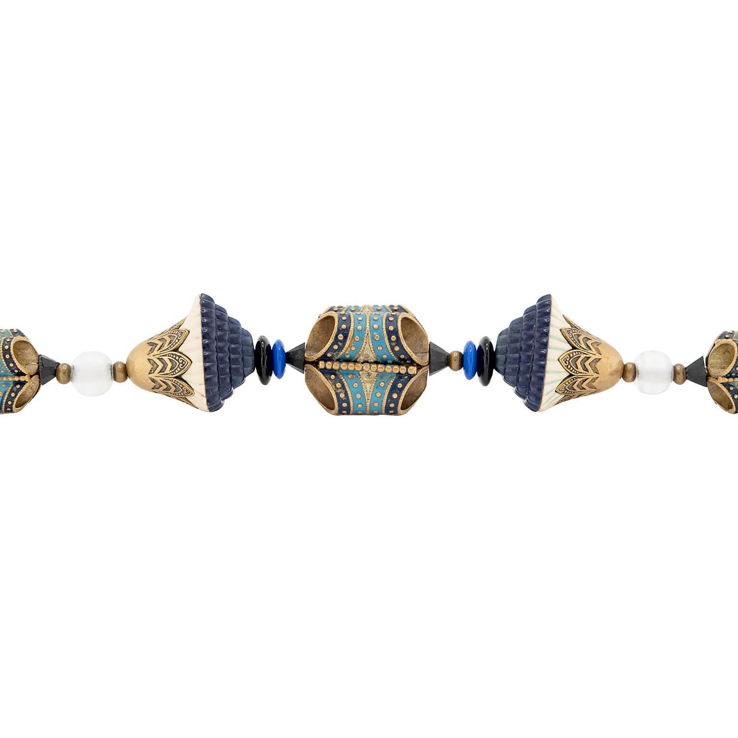 LOUIS ROUSSELET Vintage French Brass, Enamel, Crystal, and Glass Necklace