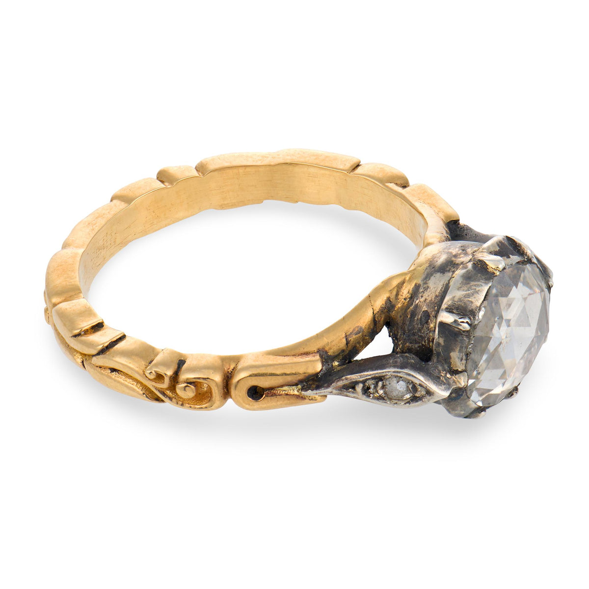 Georgian 18k/Sterling Silver Diamond Engagement Ring .85ct