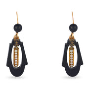 Victorian 14k Onyx, Pearl, & Enamel Dangle Earrings