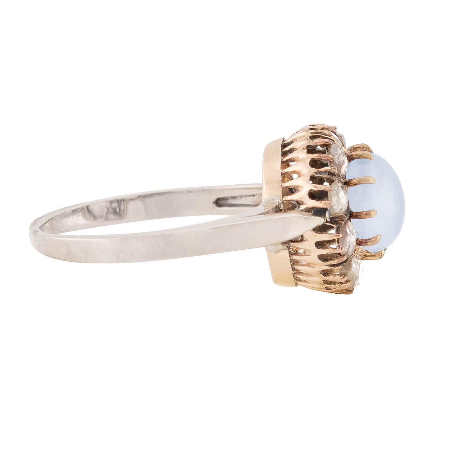 Victorian 14k/Sterling Silver Moonstone and Diamond Halo Ring