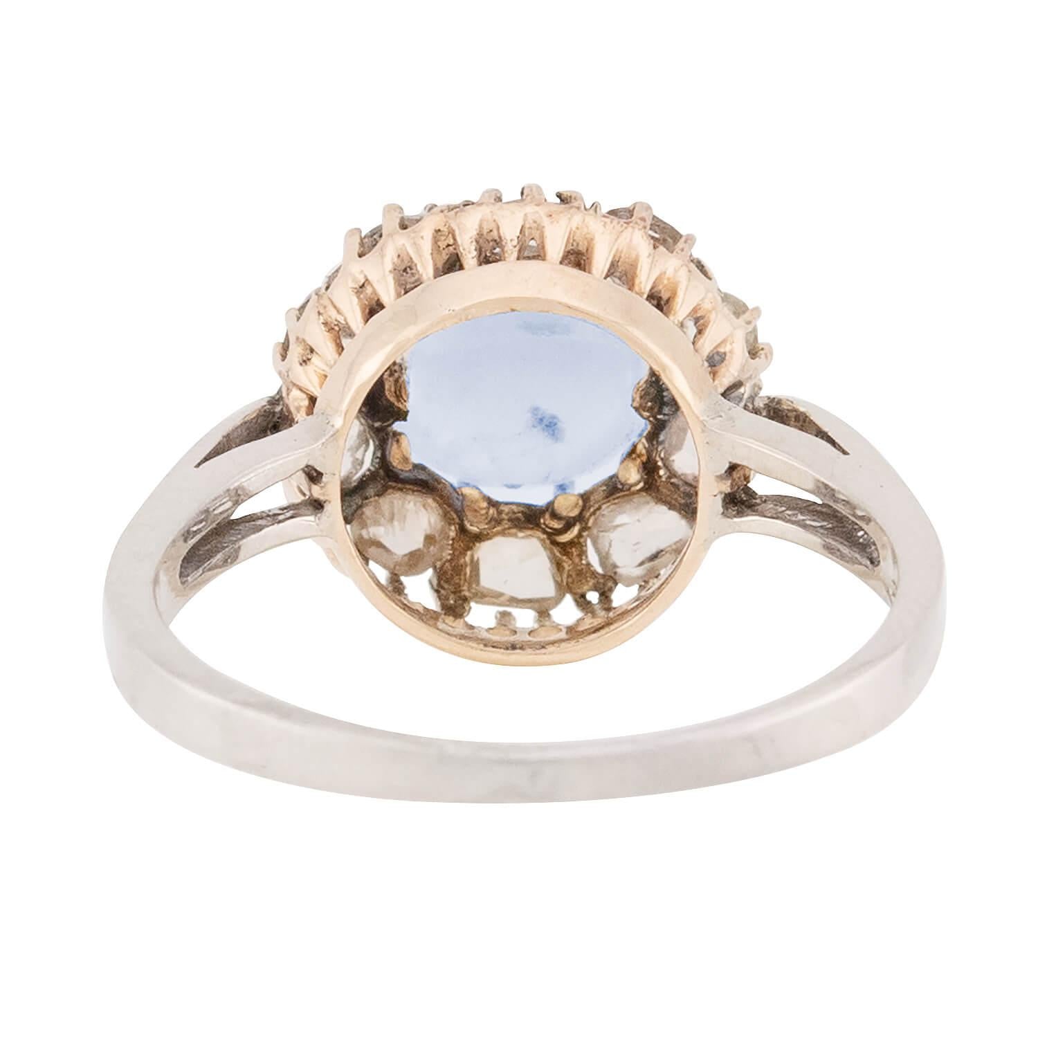 Victorian 14k/Sterling Silver Moonstone and Diamond Halo Ring
