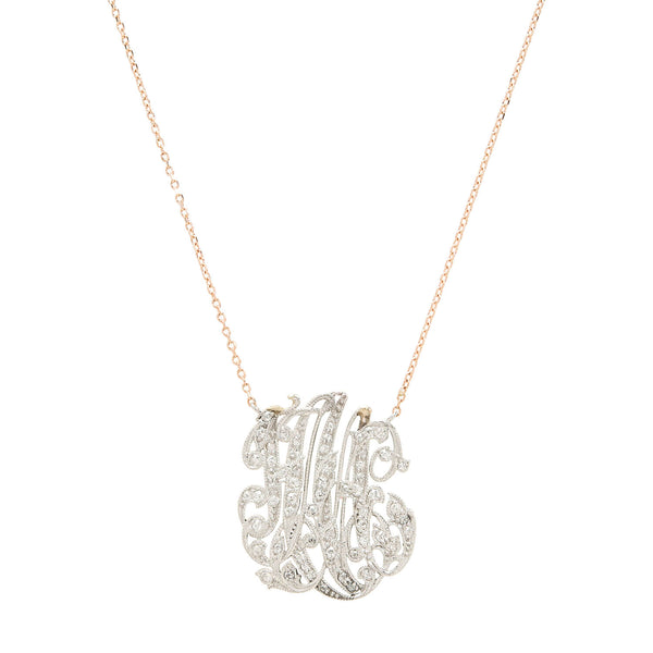Edwardian Platinum/14k Diamond Initial Pendant