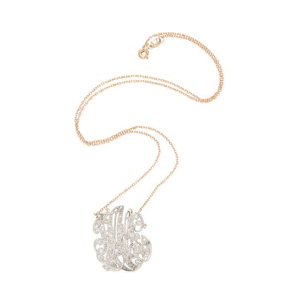 Edwardian Platinum/14k Diamond Initial Pendant