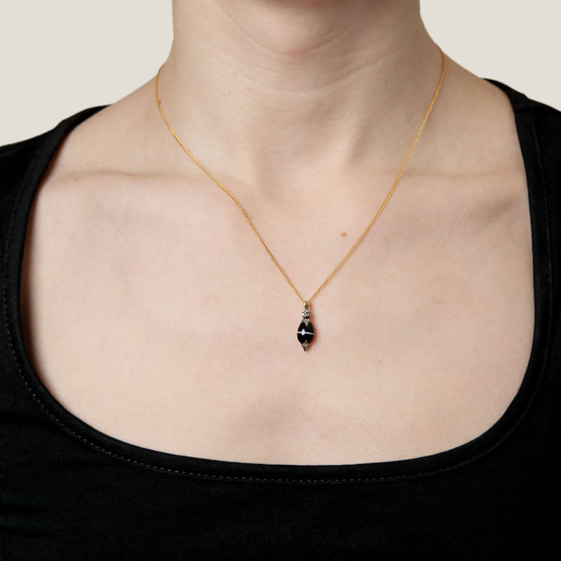 Victorian 14k Banded Agate & Diamond Pendant Necklace