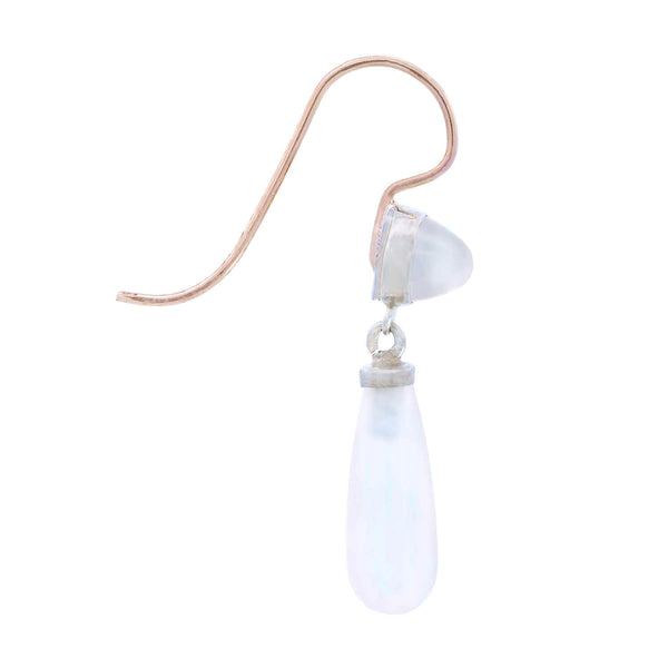 Estate 14k Gold and Silver Moonstone Cabochon Dangle Earrings