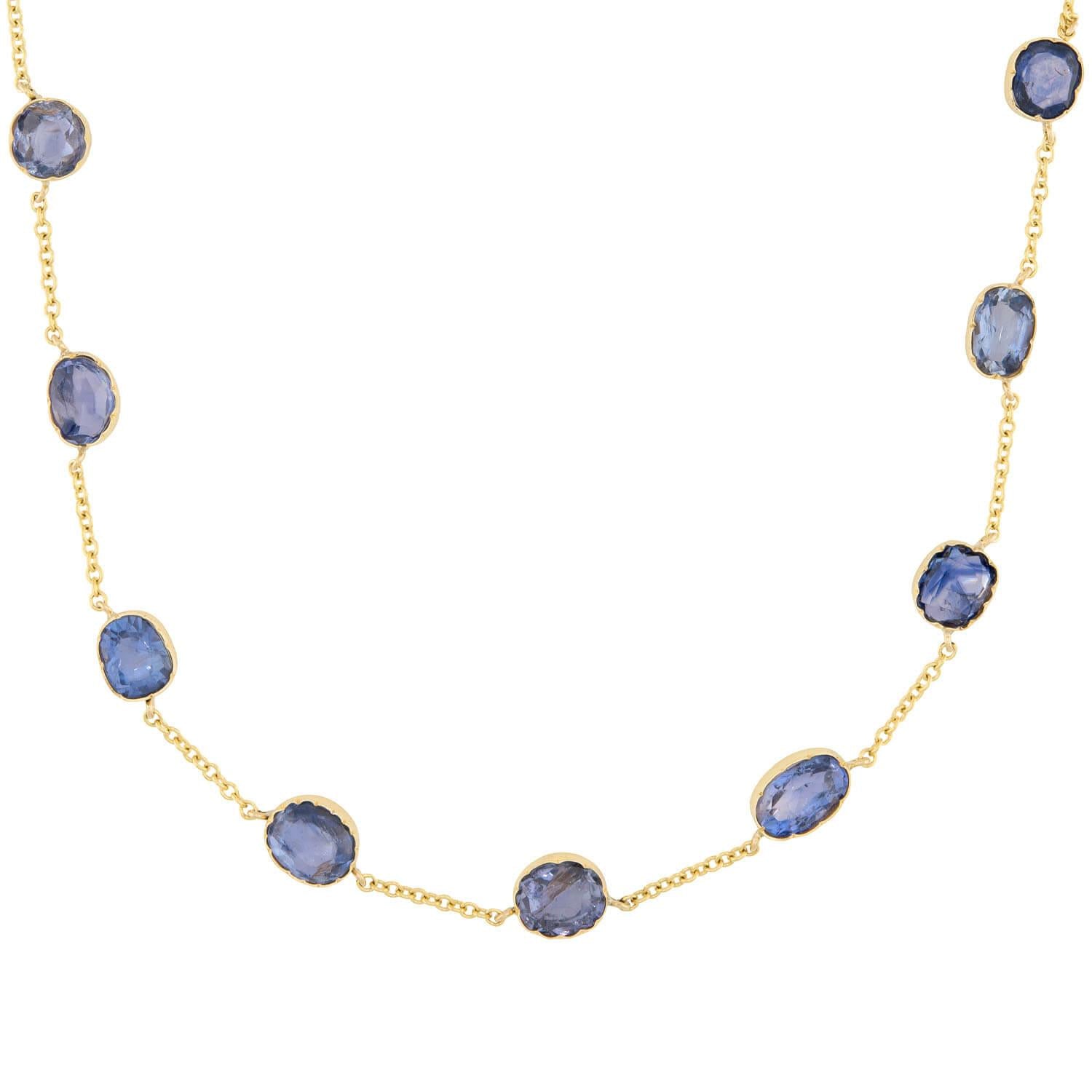 Victorian 15k GIA Ceylon Sapphire Riviera Necklace